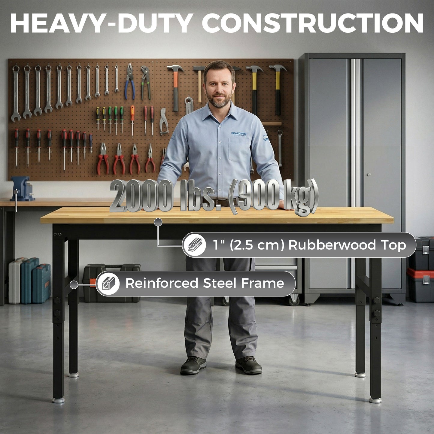 Établi réglable robuste 152 cm — capacité 907 kg