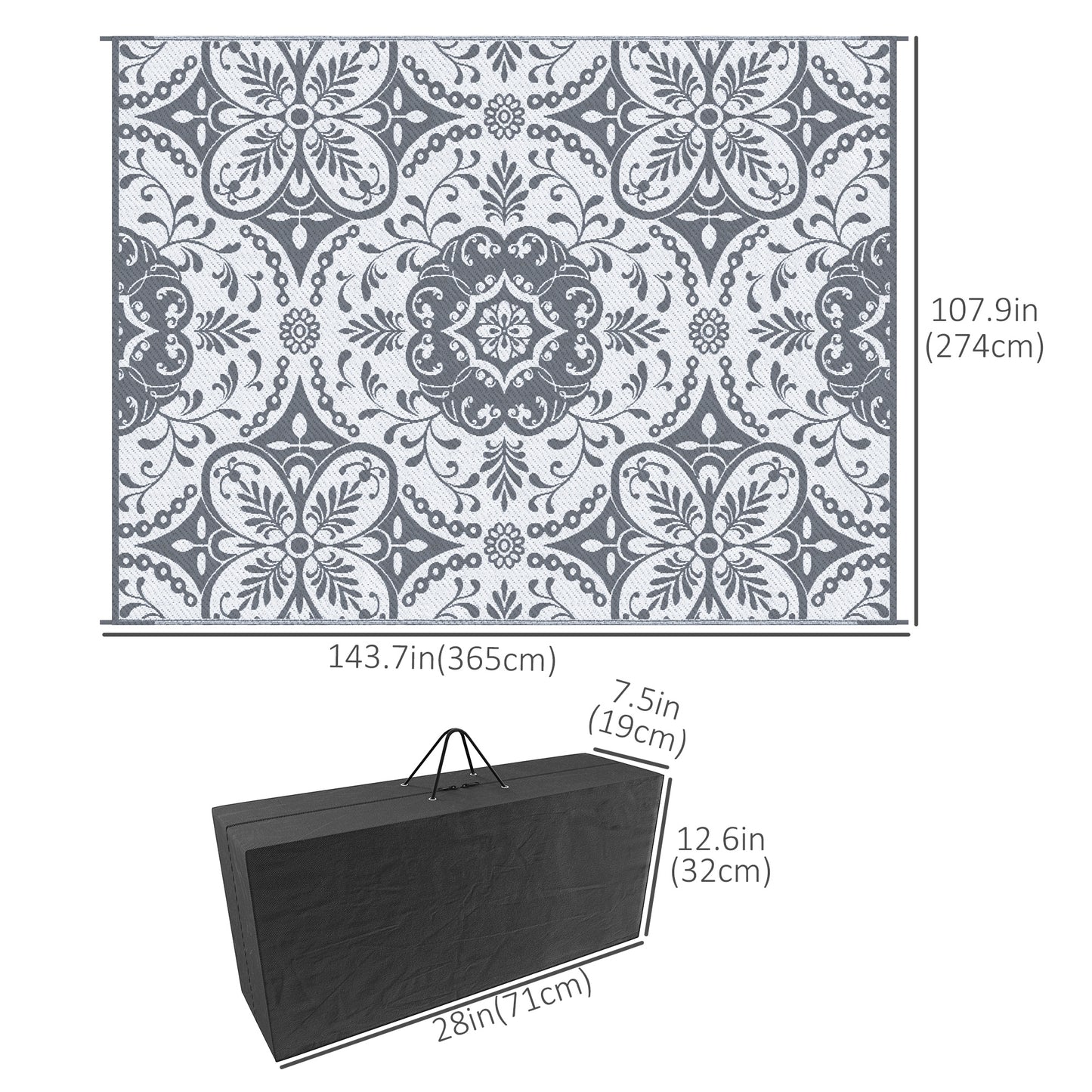 Tapis extérieur réversible 274 x 366 cm avec sac