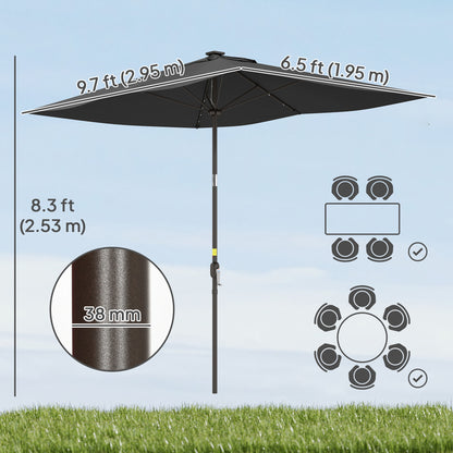 Parasol rectangulaire inclinable avec éclairage LED solaire 195x295cm