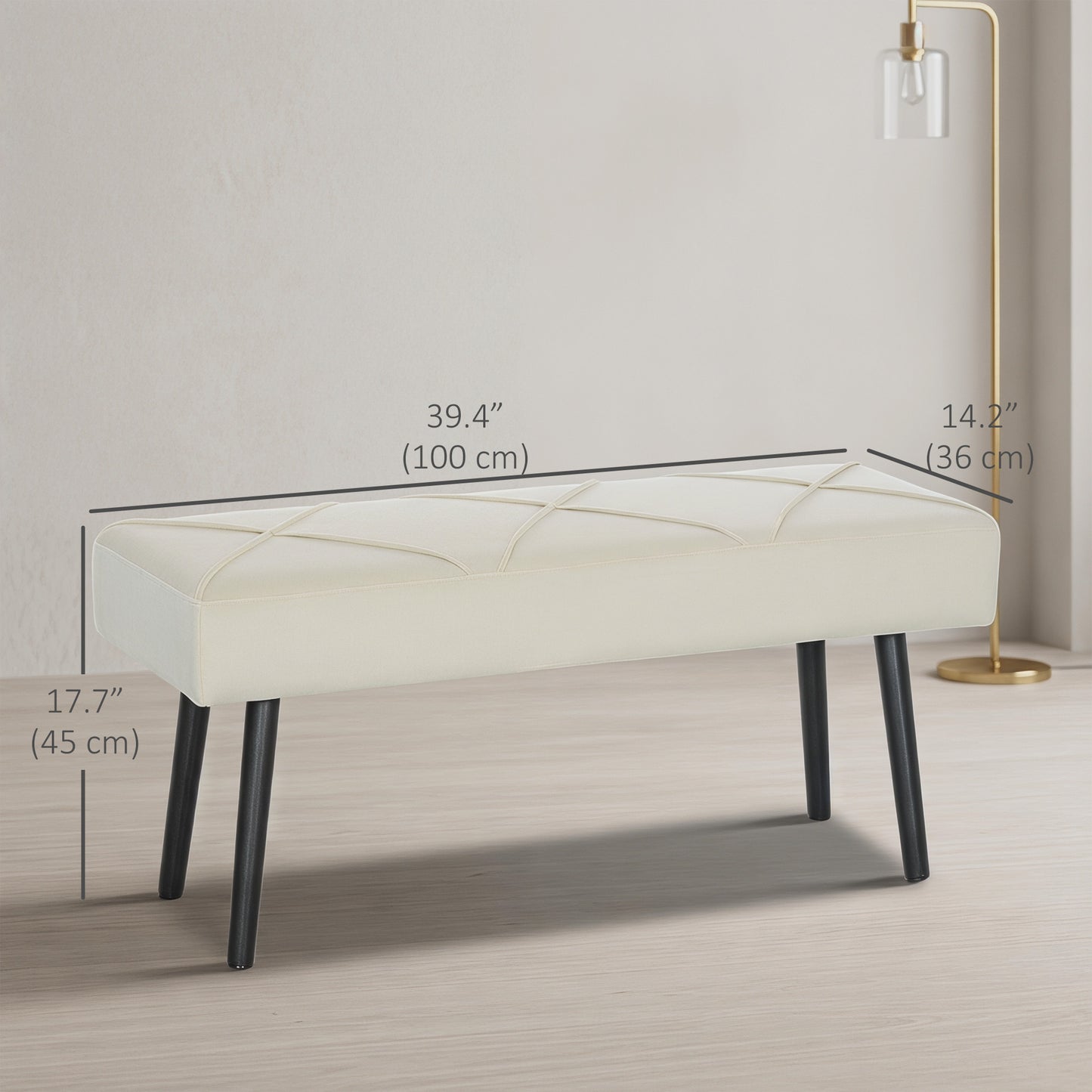 Banc de lit capitonné velours — pieds en acier