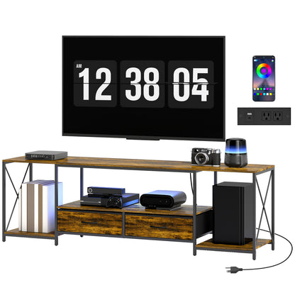 Meuble télé industriel avec éclairage RGB et station de recharge