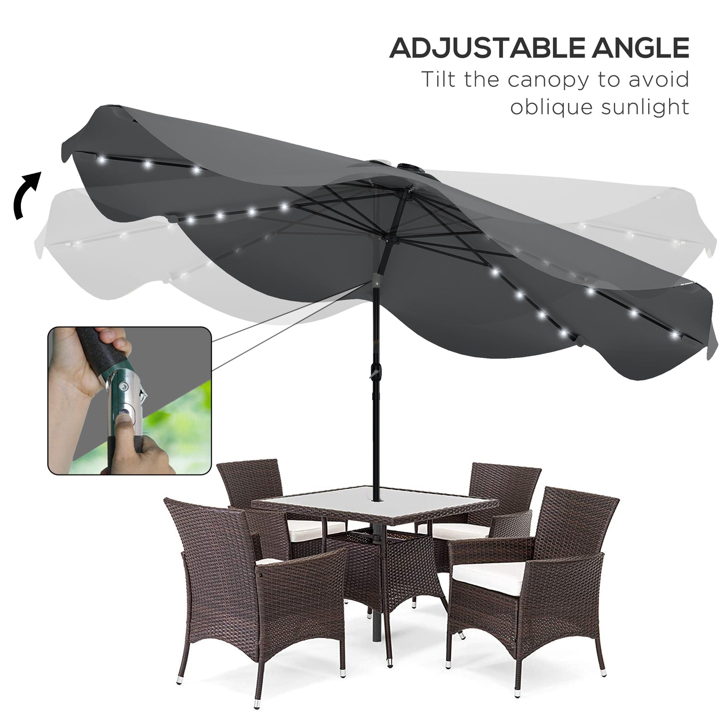 Parasol de patio solaire LED inclinable 10 x 10 pi