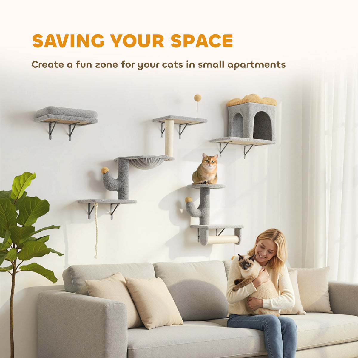 Ensemble mural pour chats 4 pièces avec griffoirs