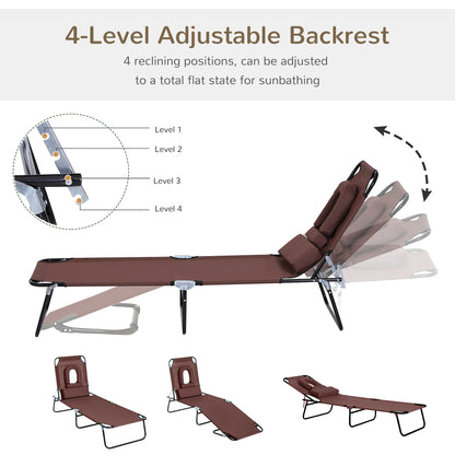 Chaise longue pliante avec trou visage ajustable