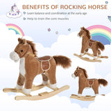 Cheval à bascule en peluche avec sons et base en bois