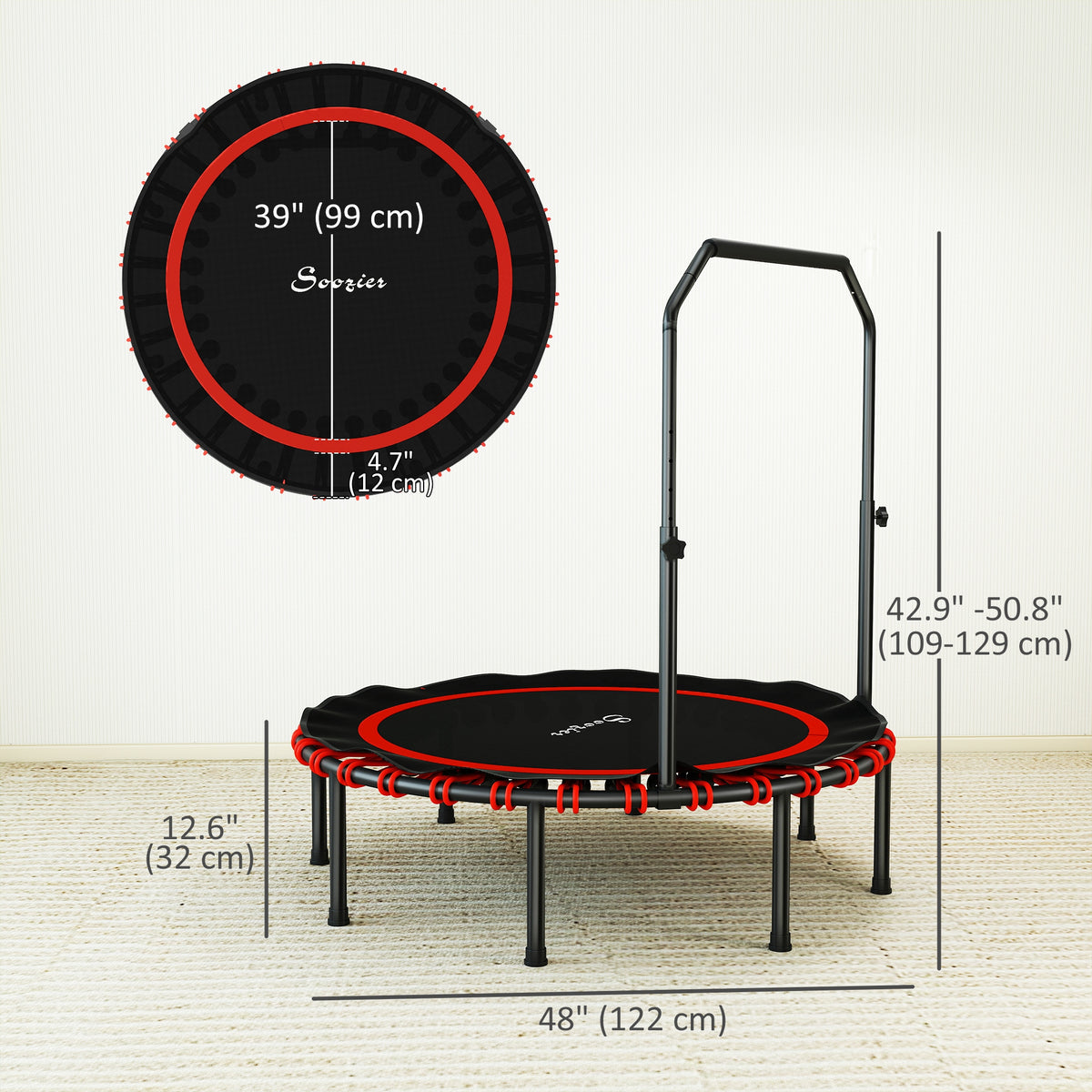 Mini trampoline pliable d'intérieur avec poignée réglable