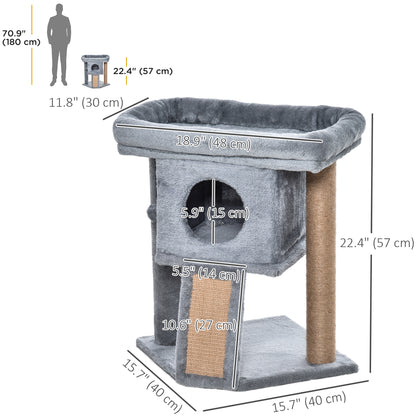 Tour à chat compact avec perchoir et maison