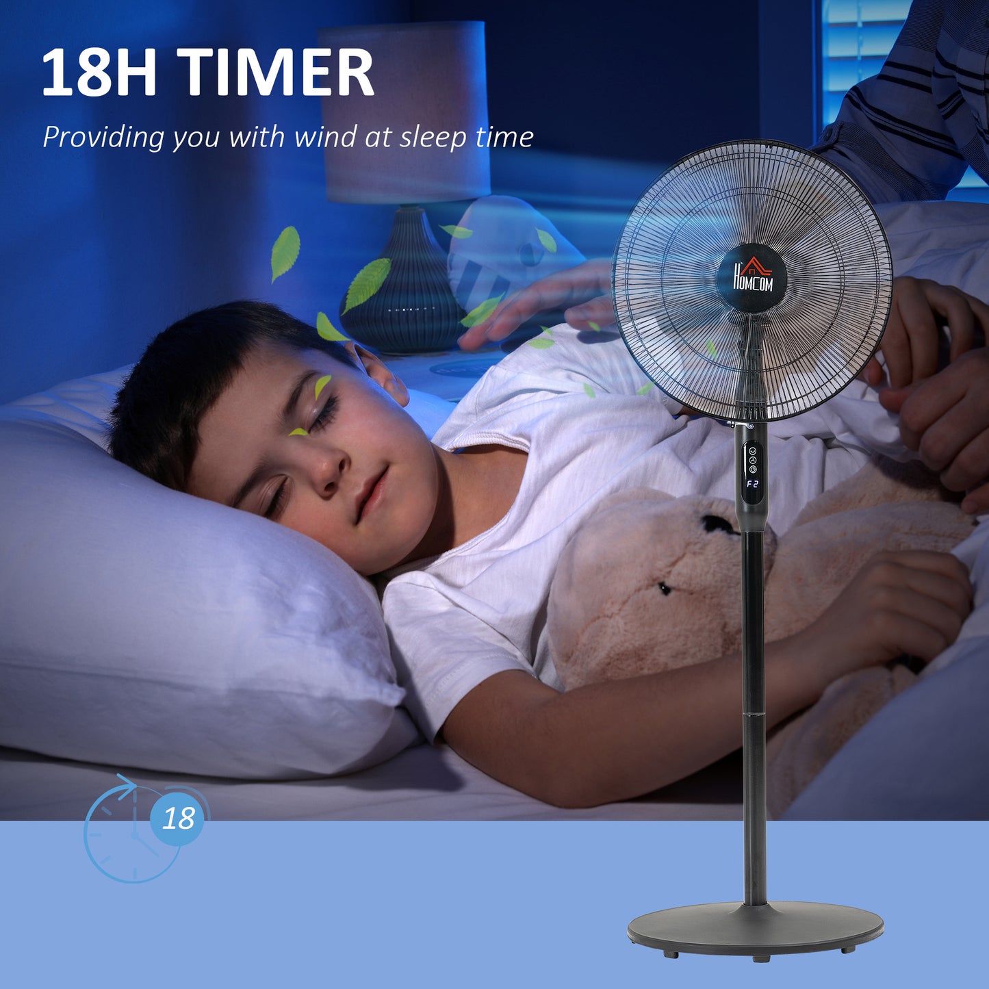 Ventilateur sur pied oscillant avec télécommande et écran LED