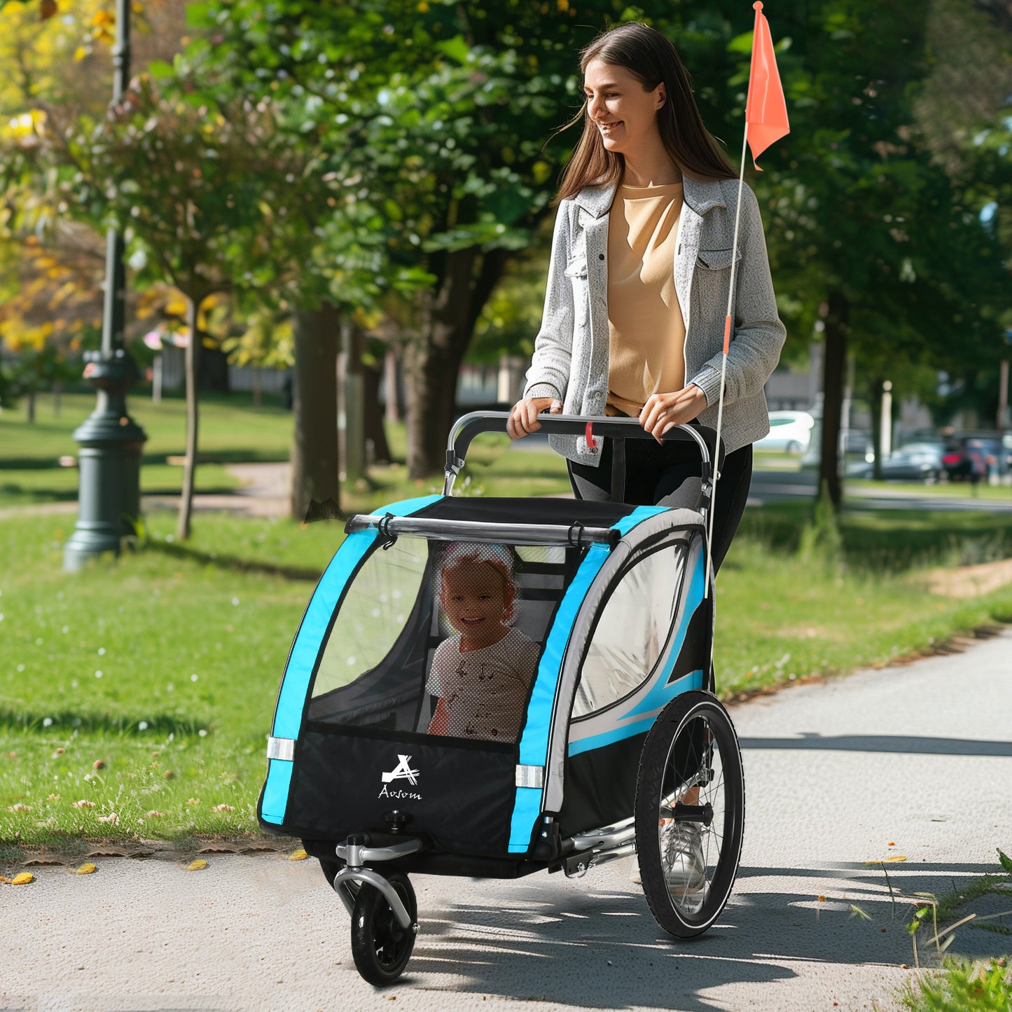 Remorque vélo enfants 3-en-1 avec 2 sièges
