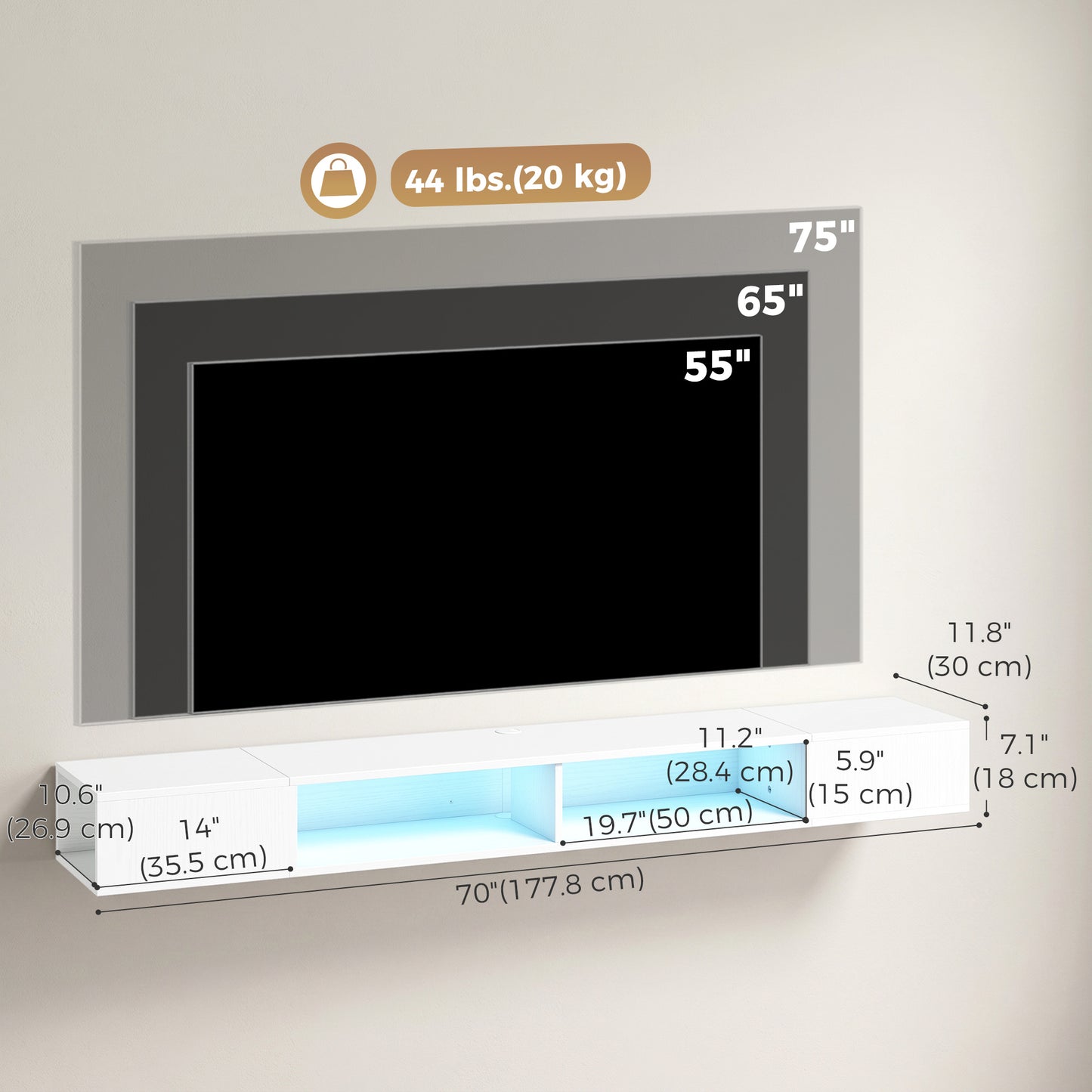 Meuble télé flottant avec éclairage RGB LED