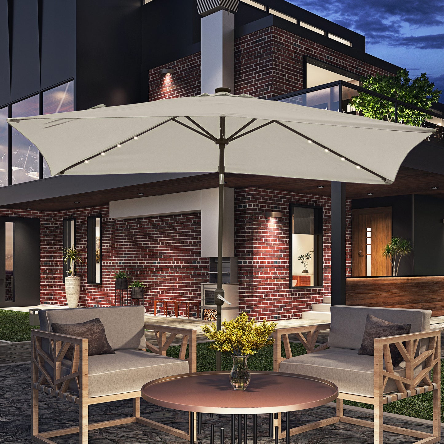 Parasol rectangulaire 6' x 10' avec éclairage LED solaire