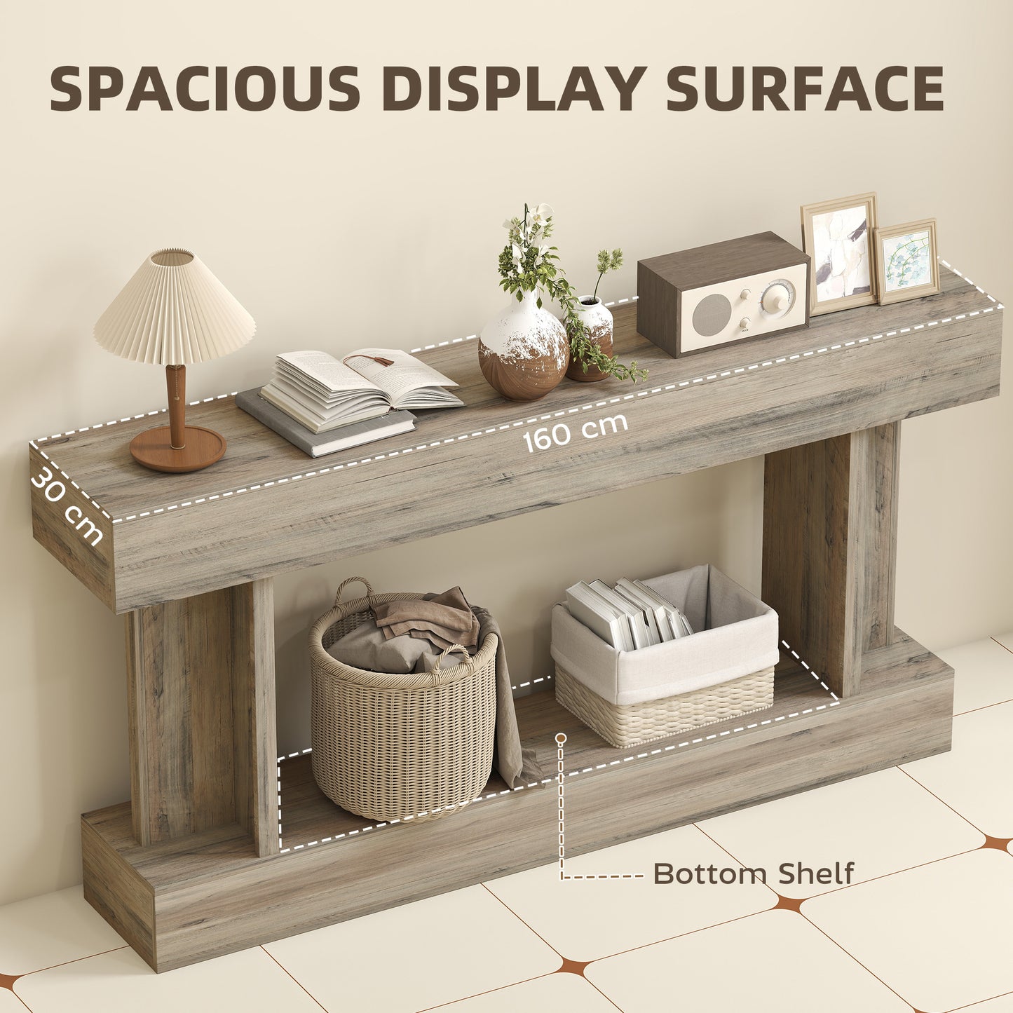 Table console vintage avec tablette inférieure 160 cm