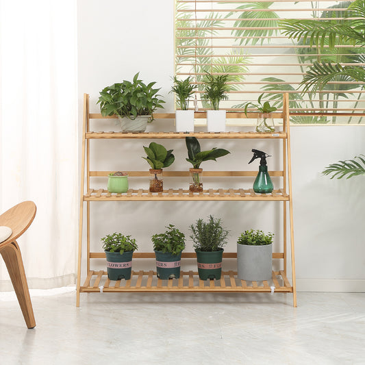 Étagère plantes 3 niveaux bambou pliable