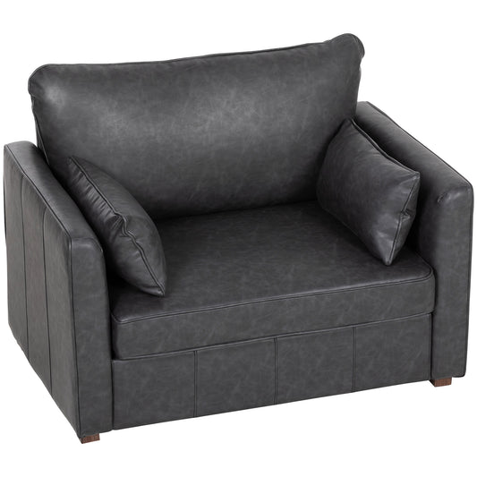 Fauteuil accent cuir PU siège large avec coussins