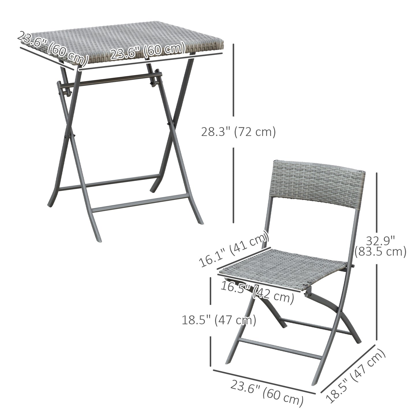 Ensemble bistro pliable 3 pièces rotin