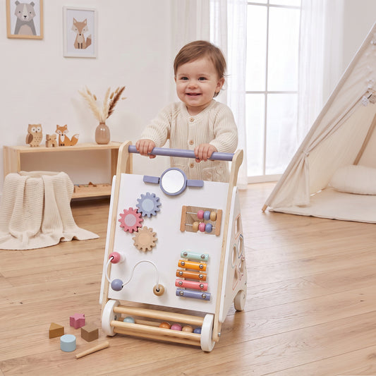Marcheur pour bébé en bois avec rangement