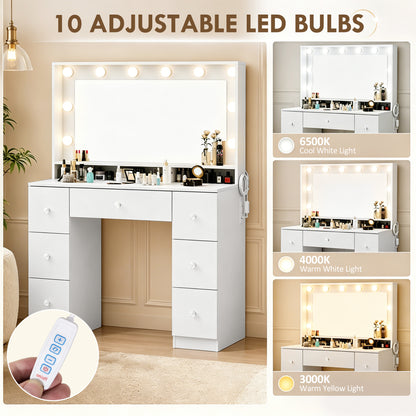 Coiffeuse Hollywood 10 lumières LED avec station de recharge