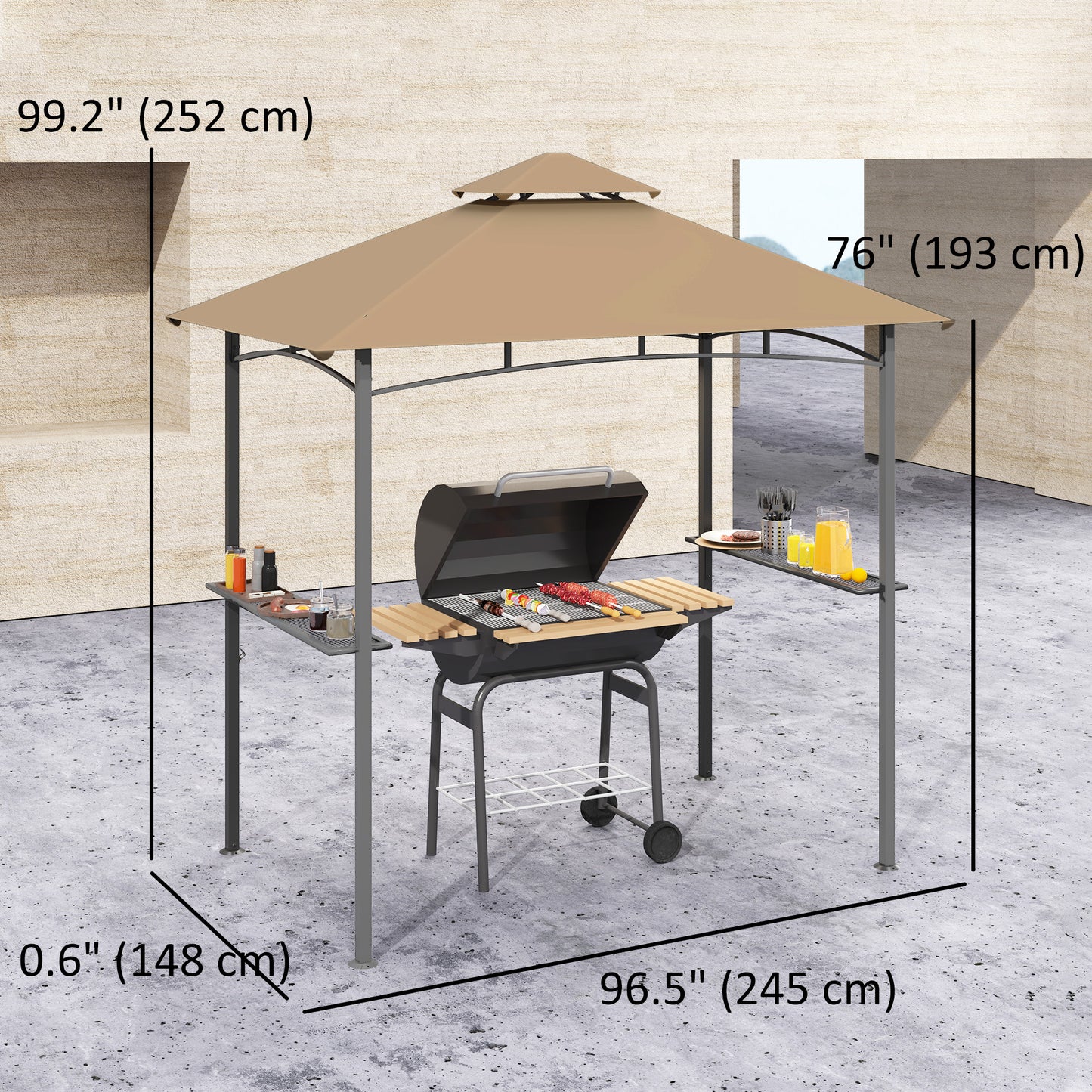 Gazebo de BBQ double toit 244 x 152 cm