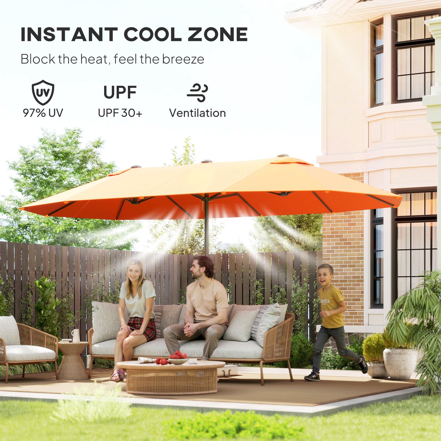Parasol double toile manivelle — 457 cm