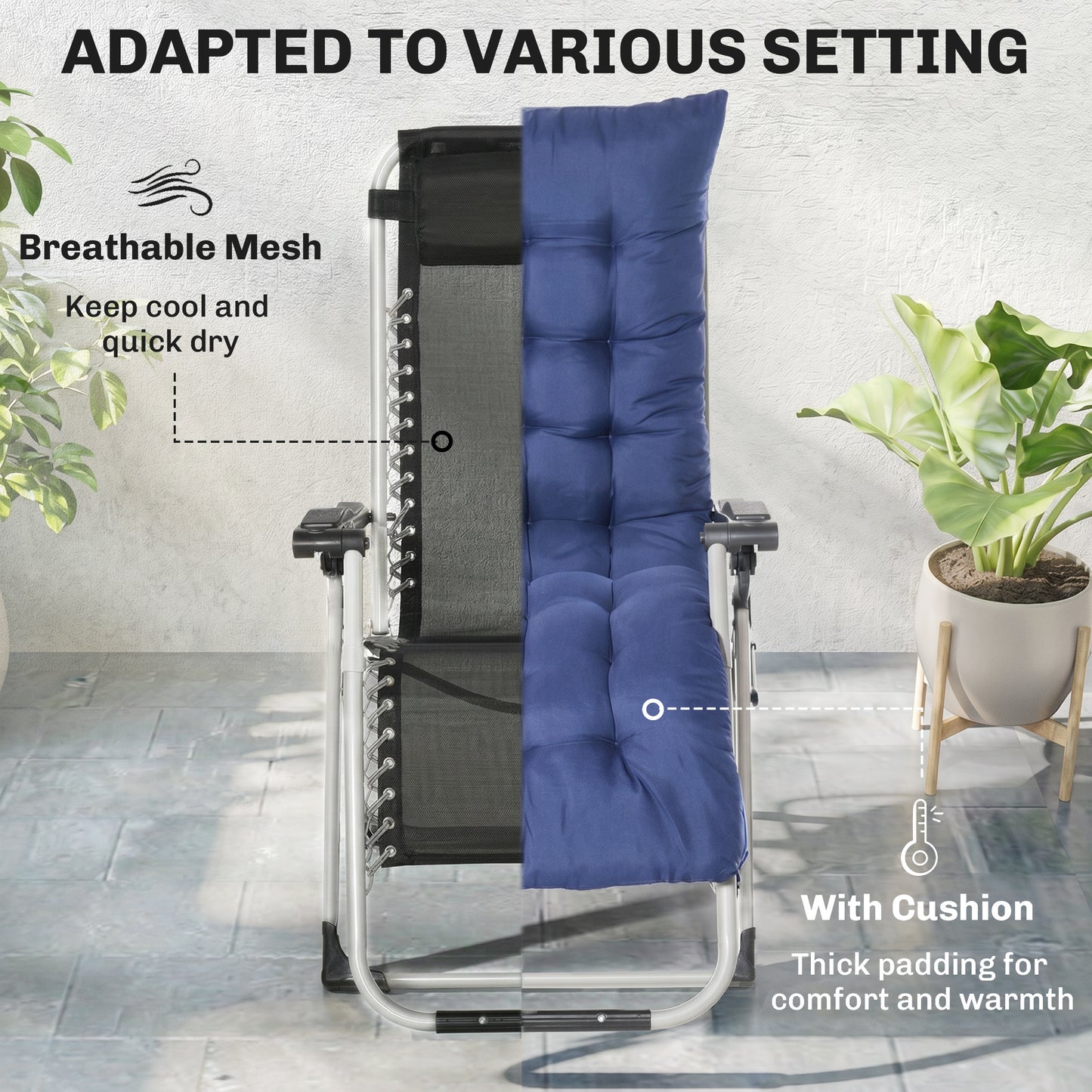 Chaise longue zéro gravité pliante avec coussin amovible