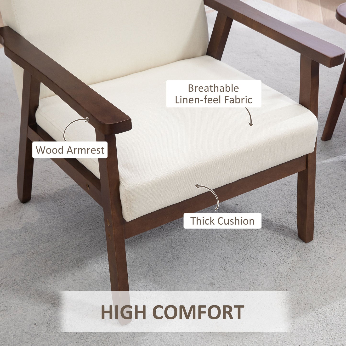Fauteuil d'accent rembourré avec accoudoirs en bois