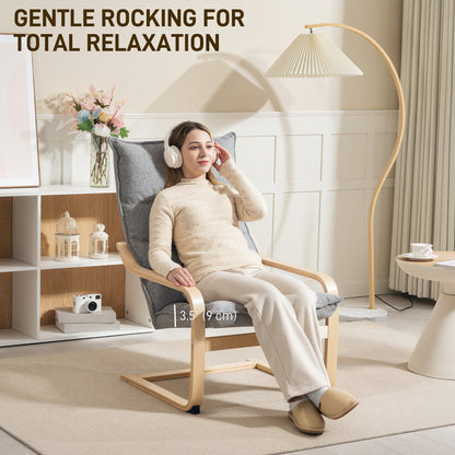 Fauteuil d'accent moderne avec accoudoirs en bois et mouvement berçant