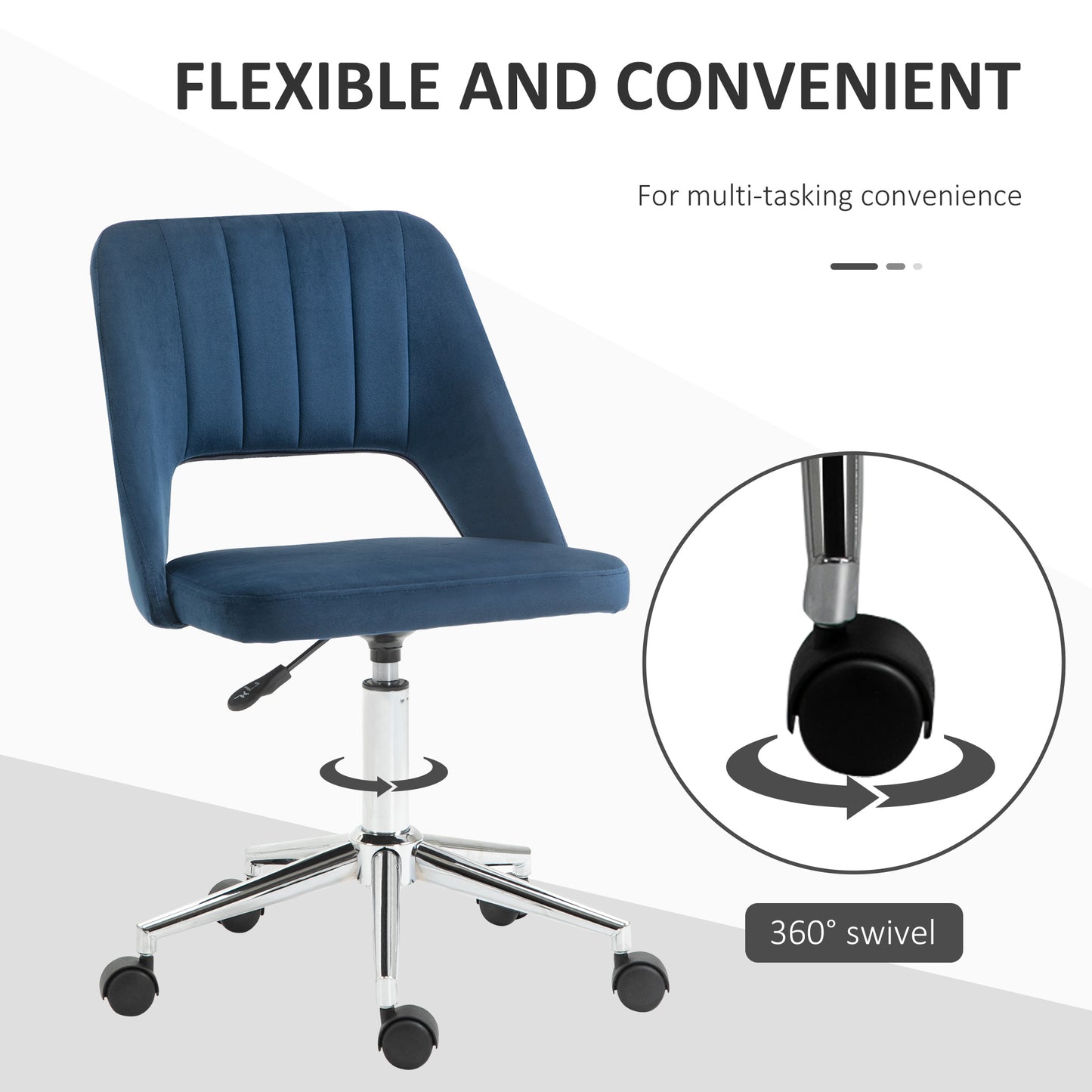 Chaise de bureau mi-hauteur velours forme festonnée pivotante