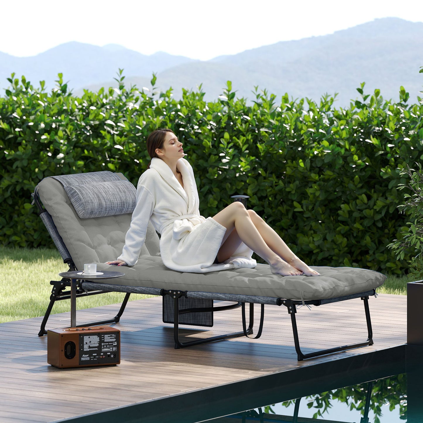 Chaise longue pliante 4 positions avec coussin