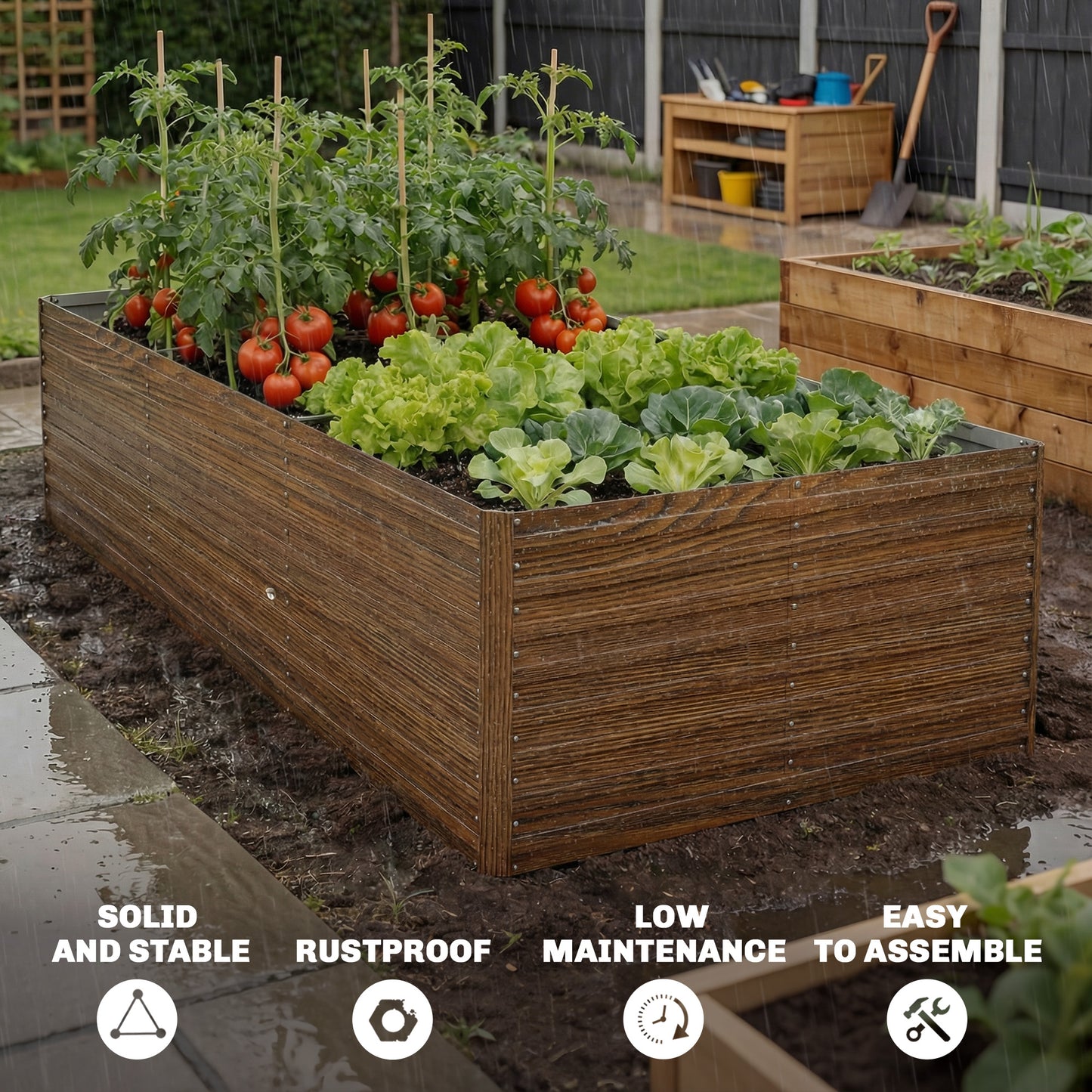 Outsunny 240x120x60cm Raised Garden Bed - Black Galvanized Planter