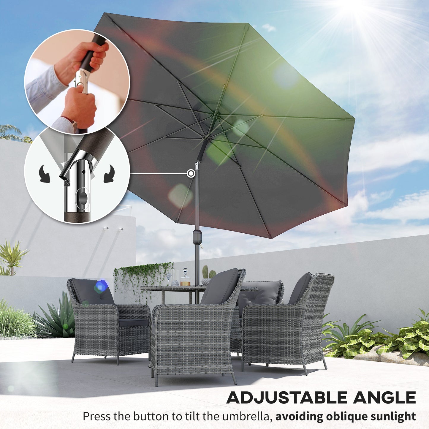 Parasol de patio rond 10 pieds avec manivelle