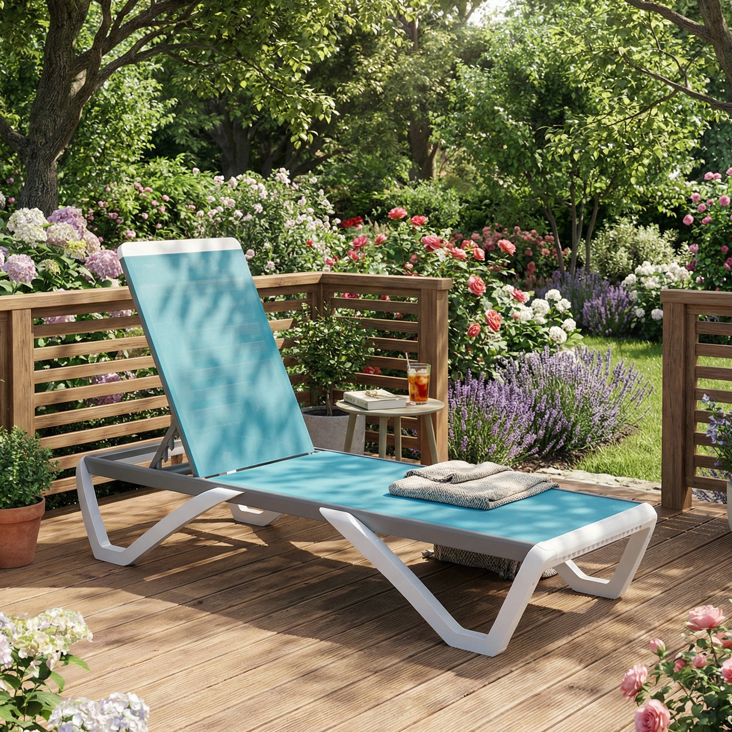 Chaise longue de patio en aluminium à dossier 5 niveaux