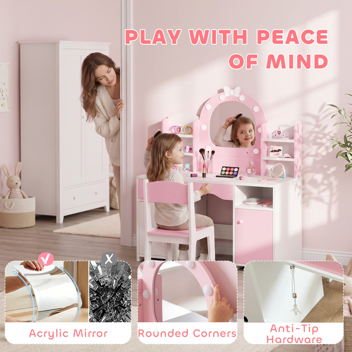 Coiffeuse pour enfants avec miroir lumineux