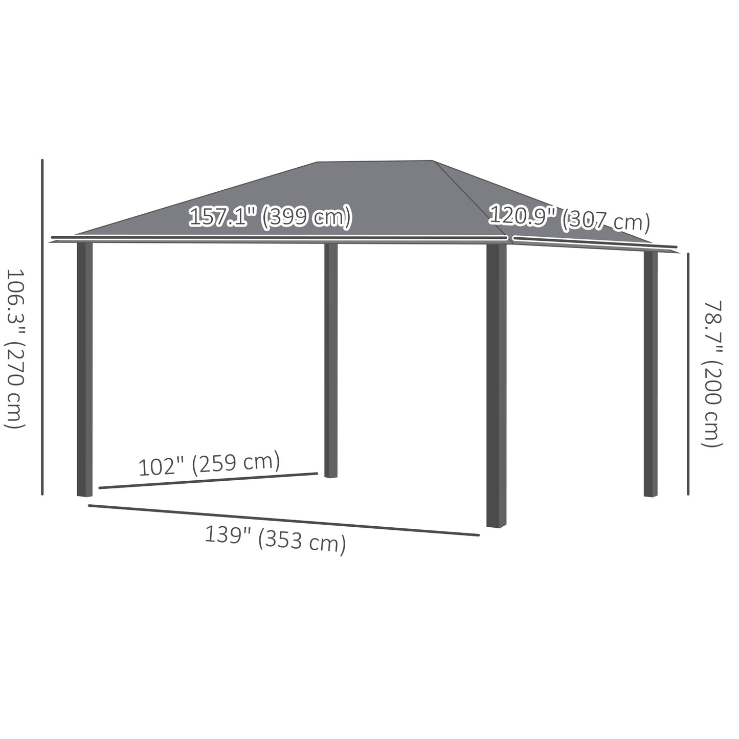 Gazebo à toit rigide 4x3m avec rideaux et moustiquaires