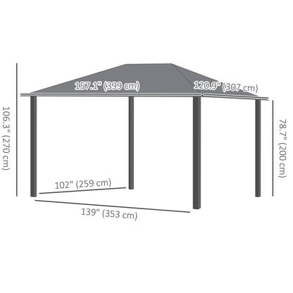 Gazebo à toit rigide 4x3m avec rideaux et moustiquaires
