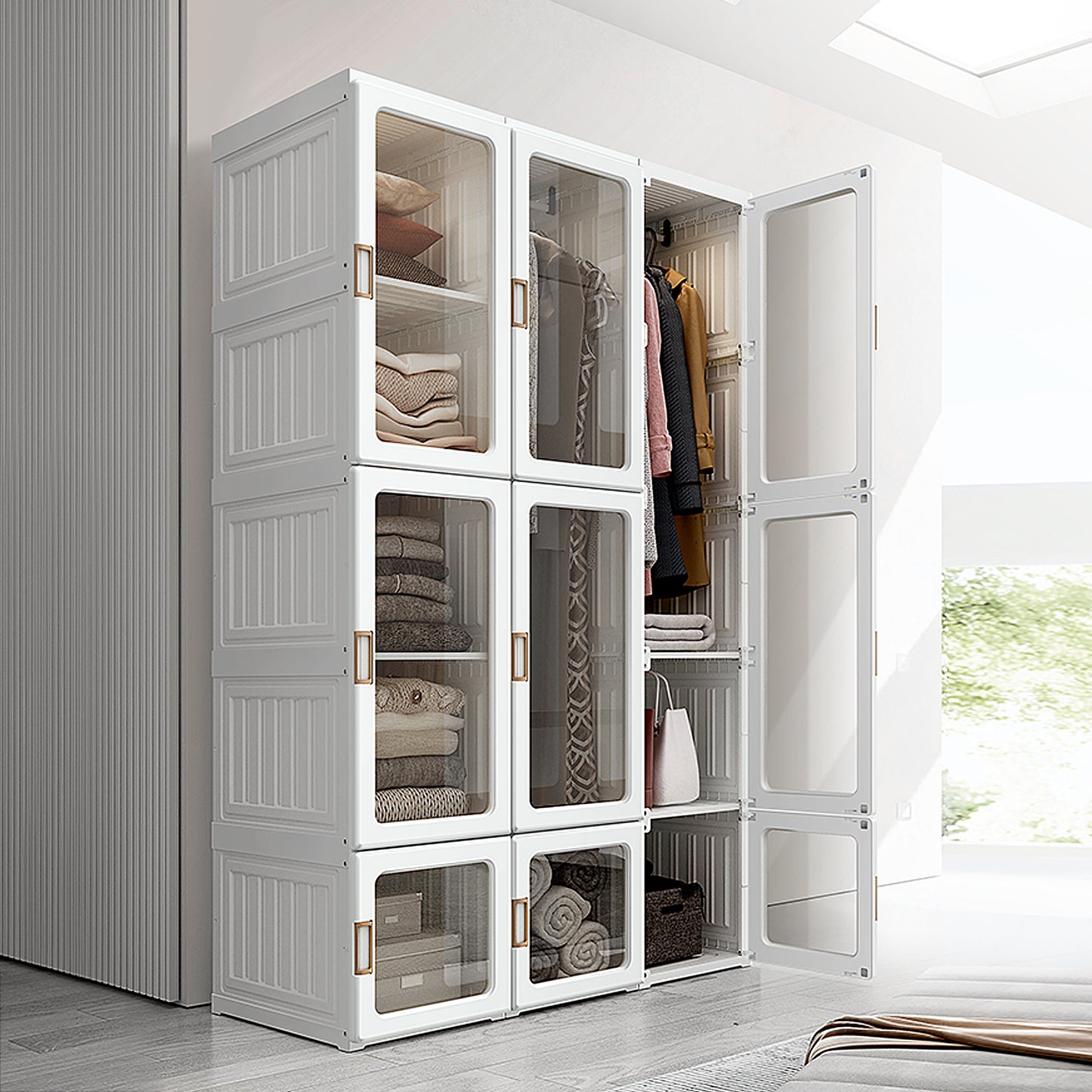 Penderie pliable modulaire avec rangements cubes et tringles