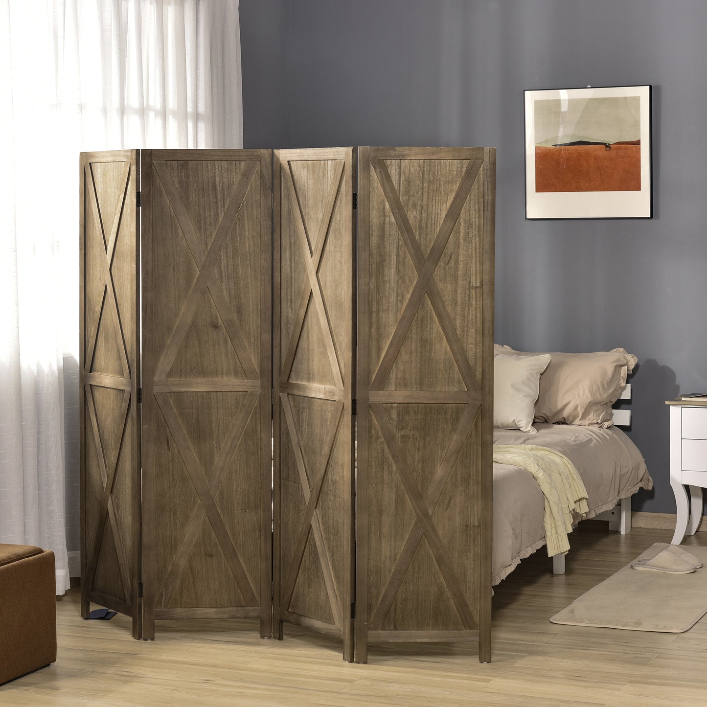 Paravent pliable 4 panneaux style fermette
