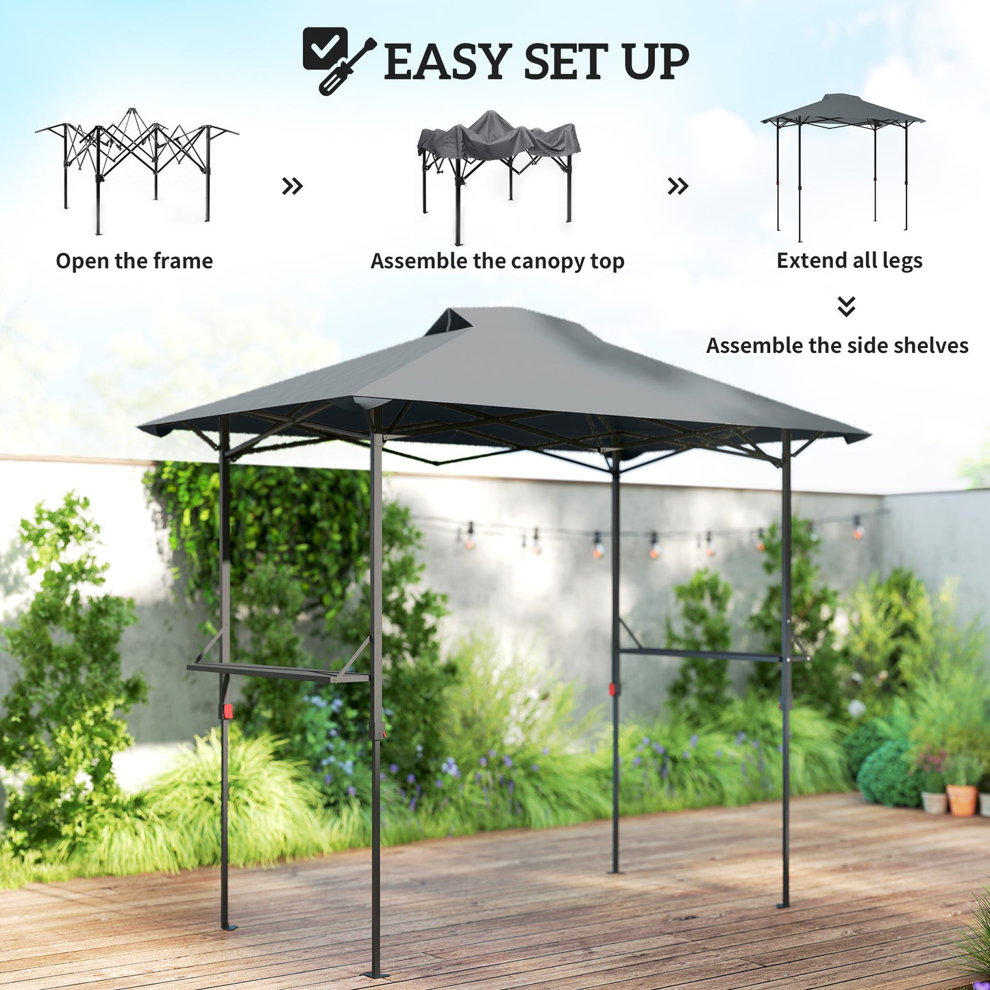 Gazebo de barbecue escamotable UPF 50+ avec 2 tablettes