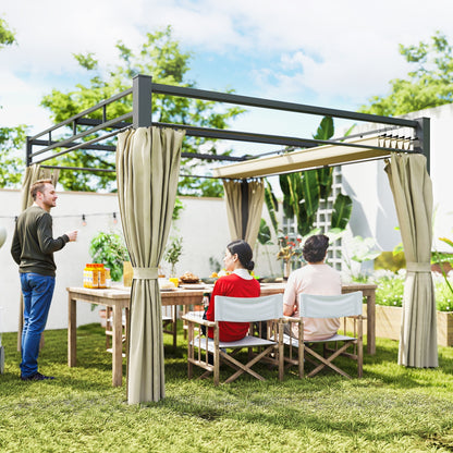 Pergola autoportante avec toit rétractable et rideaux 3×3 m