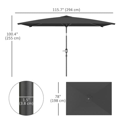 Parasol rectangulaire inclinable avec manivelle 200x290cm