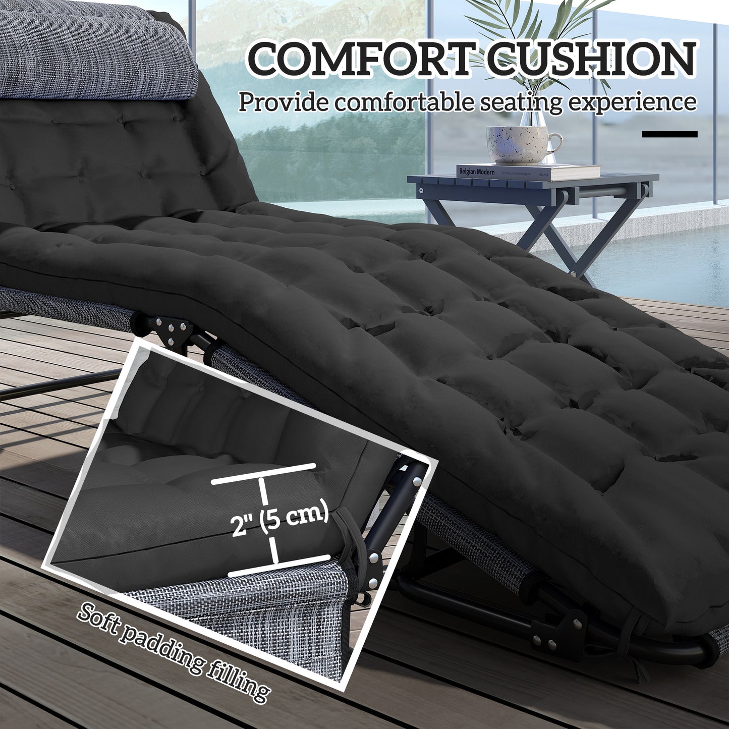 Chaise longue pliante 4 positions avec coussin