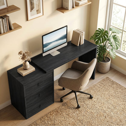 Bureau d'ordinateur en L avec trois tiroirs
