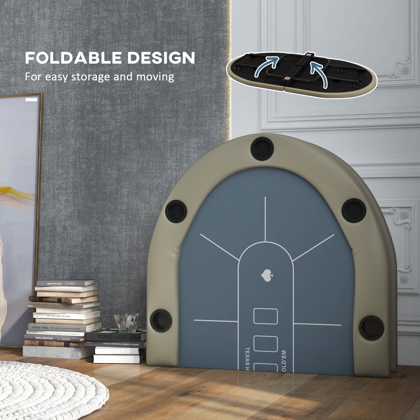 Table de poker ovale pliable 8 joueurs avec porte-verres