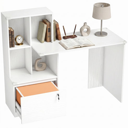 Bureau d'ordinateur avec bibliothèque et tiroir classeur