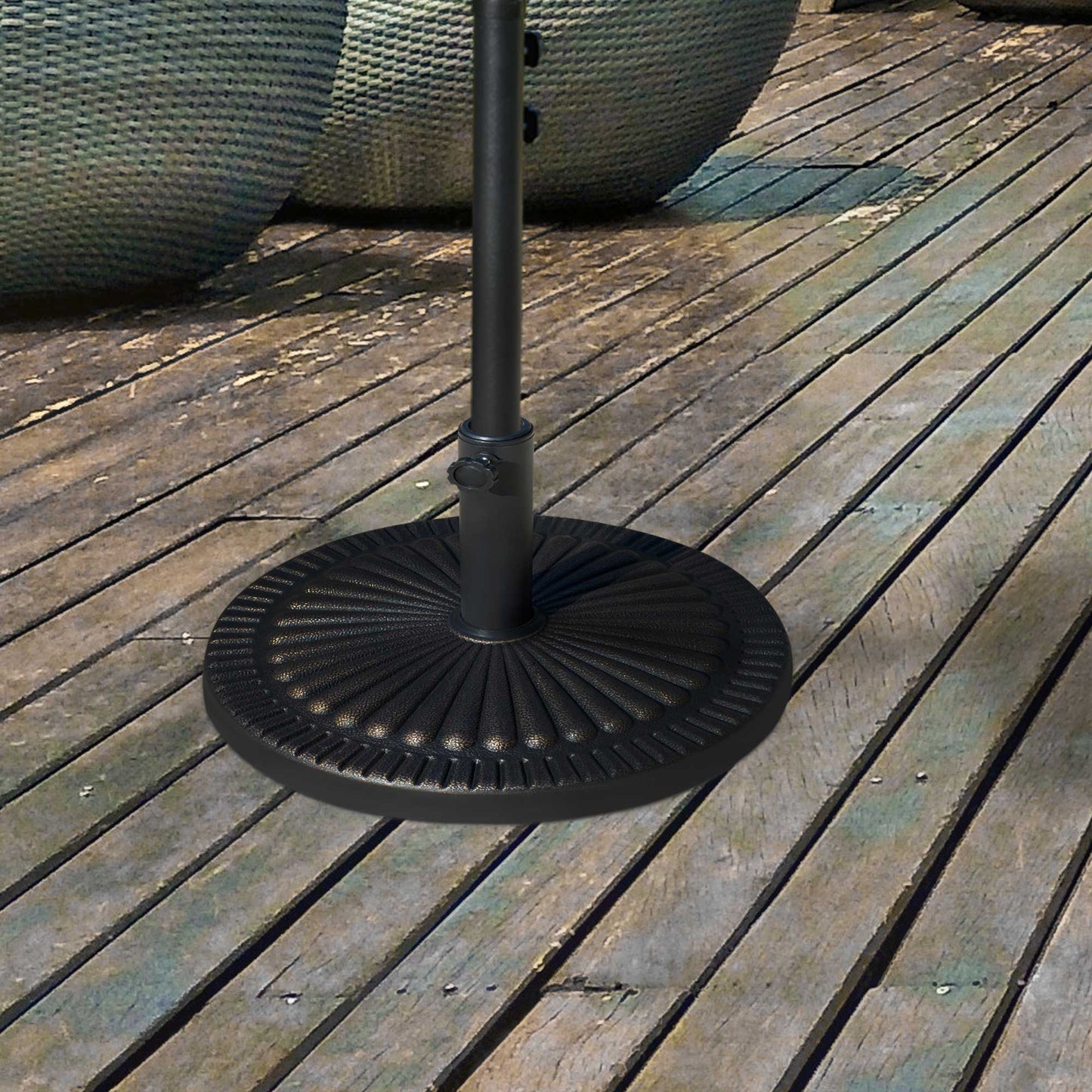 Socle de parasol rond en résine motif décoratif