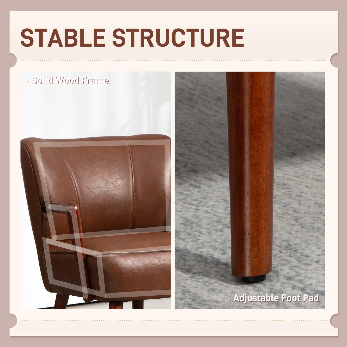 Fauteuil d'appoint moderne en similicuir avec pattes en bois