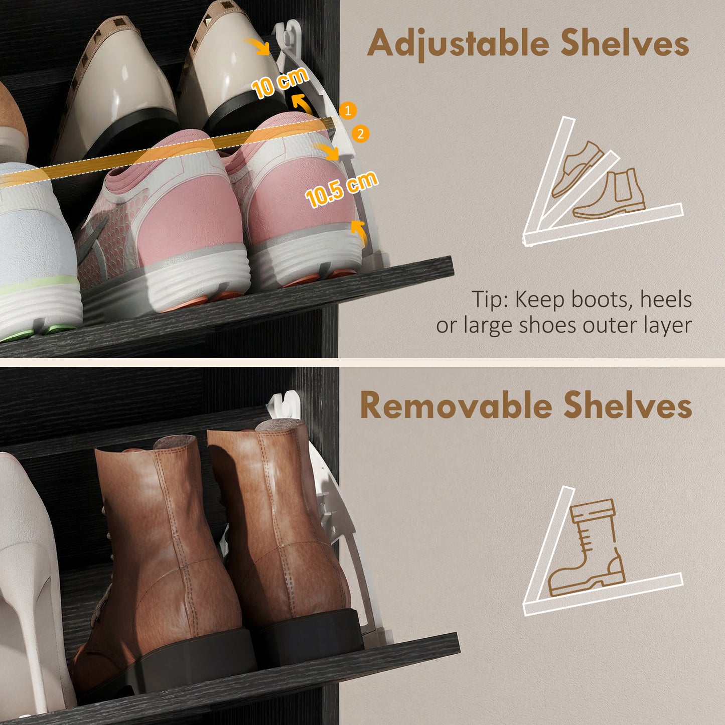 Armoire à chaussures mince 2 tiroirs rabattants