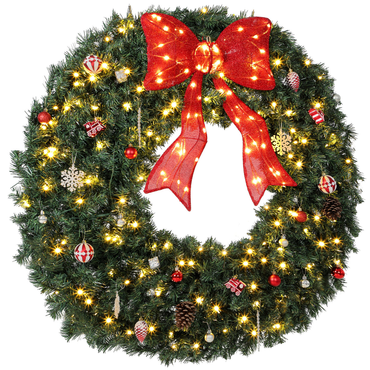 Couronne de Noël artificielle lumineuse de 122 cm