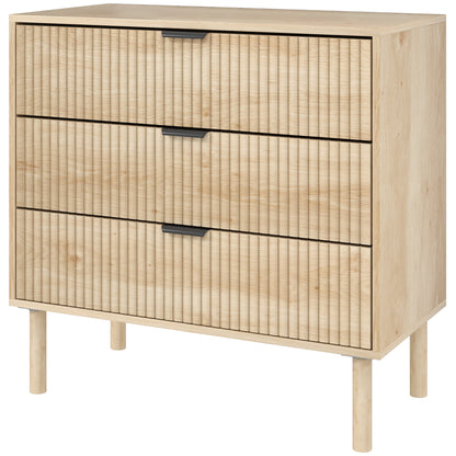 Commode 3 tiroirs à panneaux cannelés et pieds en bois