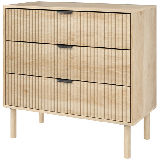 Commode 3 tiroirs à panneaux cannelés et pieds en bois