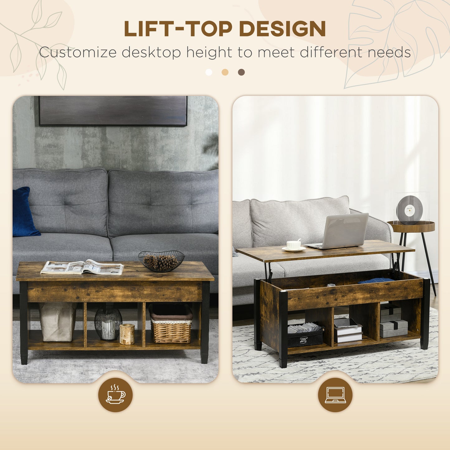 Table basse relevable moderne avec rangement caché